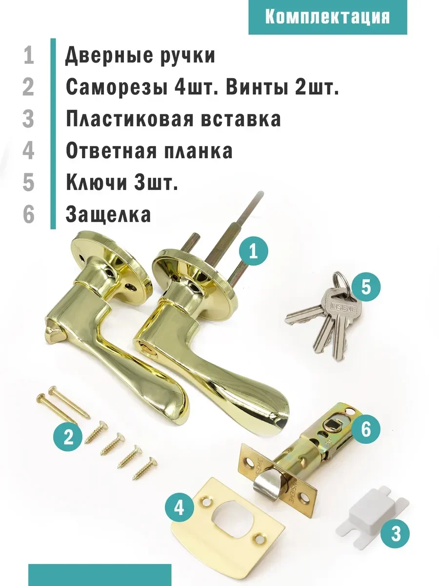 Ручка дверная межкомнатная с защелкой 8091-00 ET PB - фото 2